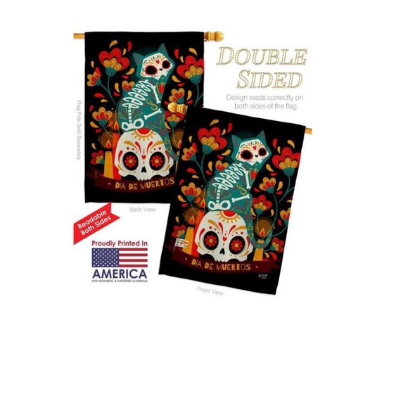 Breeze Decor Suger Skull Gato Fall Time Day of Dead Halloween Cat Flag House - Picture 2 of 2